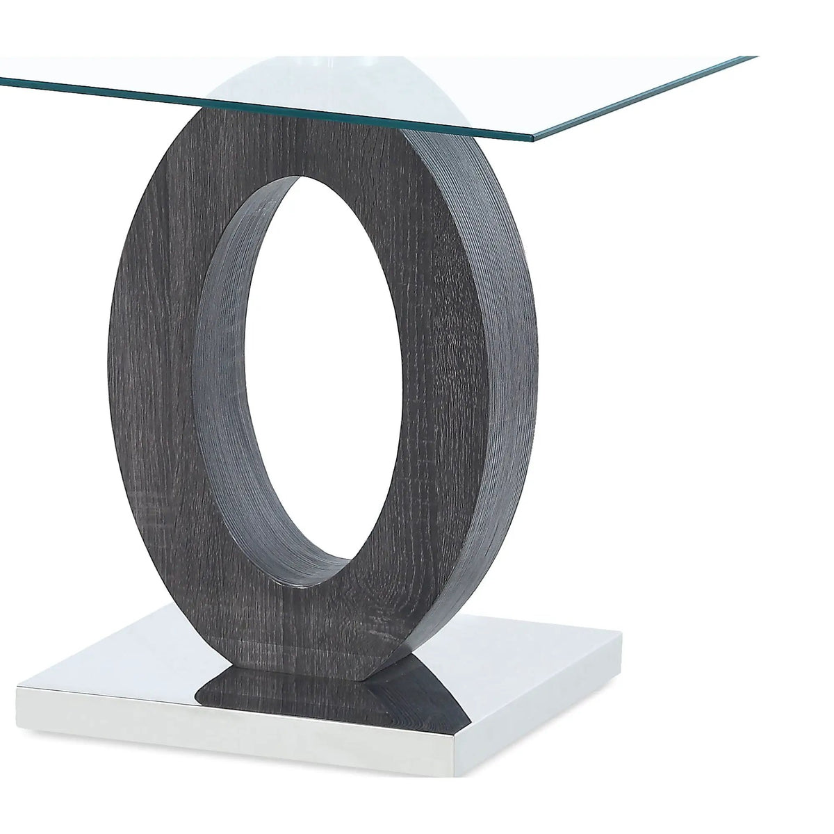 Tracker End Table | Brown And White | Clear Glass Top | Oval Style Base