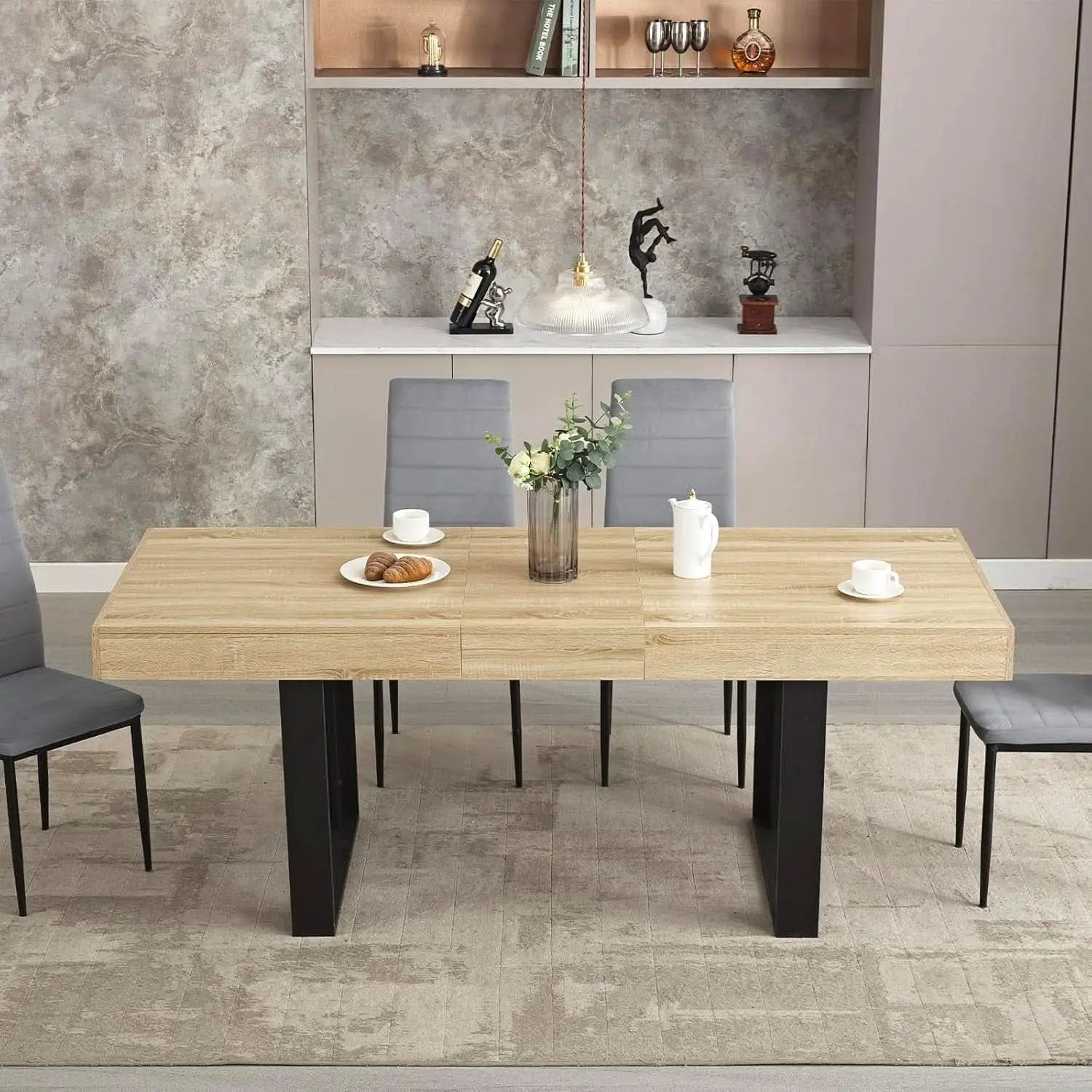 63-79 Inch Extendable Dining Table Rustic Oak Finish from PriceLows™