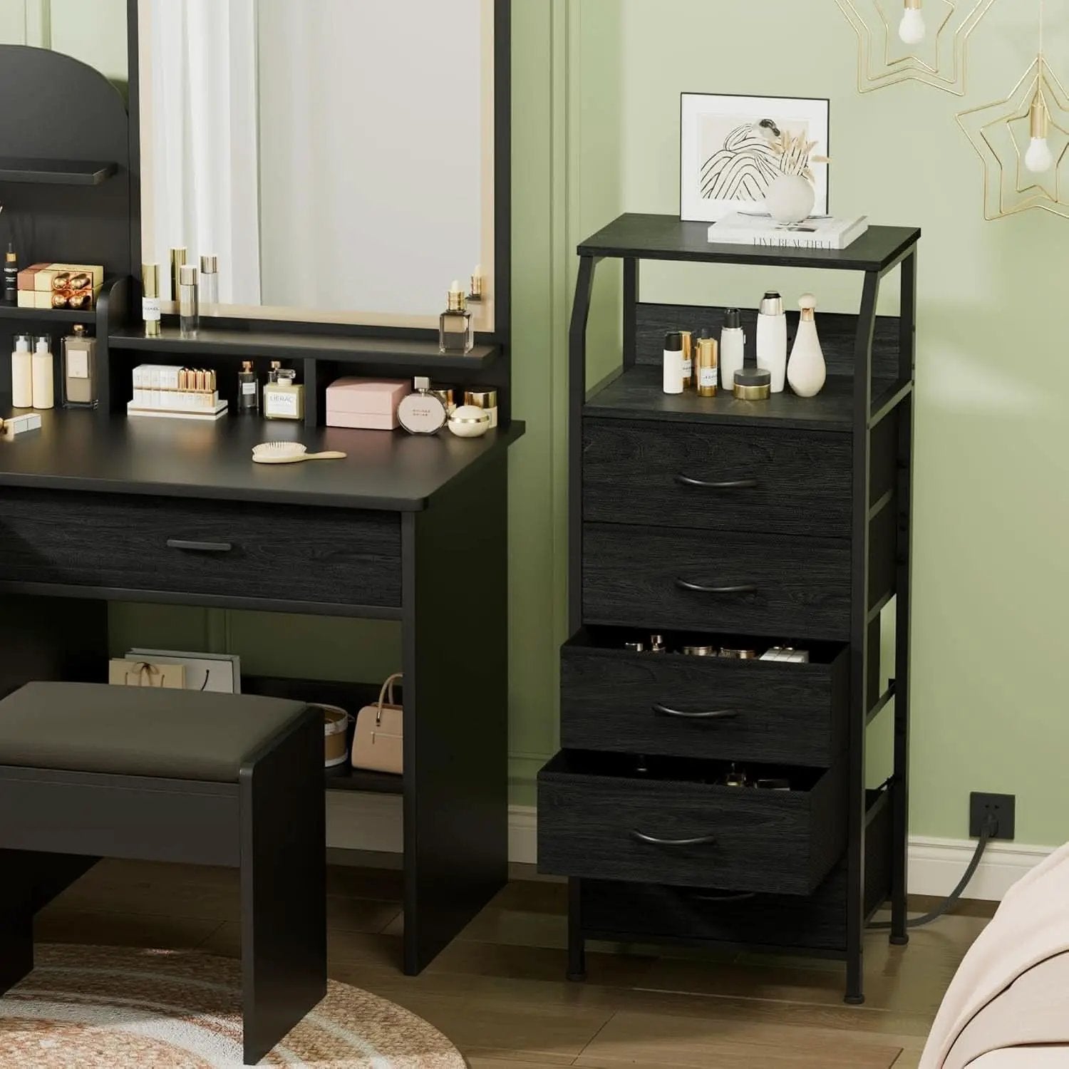 Black Oak Dresser With Integrated Charging Station from PriceLows™