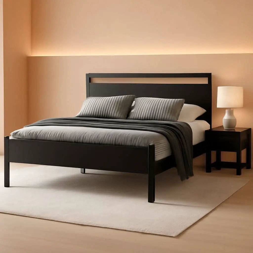 Queen Metal Platform Bed Frame With Storage Black Oak from PriceLows™