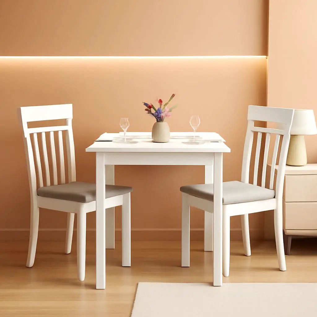 Square Wooden Dining Table White Finish With Wood Legs from PriceLows™