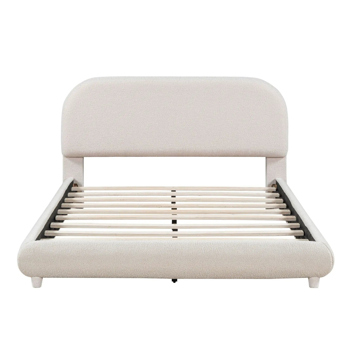 Upholstered Platform Bed With Thick Solid Frame And Stylish Curve-Shaped Design | 2 Pieces | Fabric & Wood | Bedroom