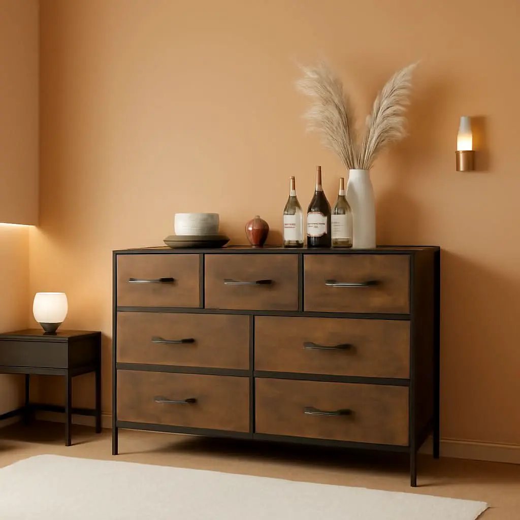 Rustic Brown Dresser With 8 Large Deep Drawers For Bedroom from PriceLows™