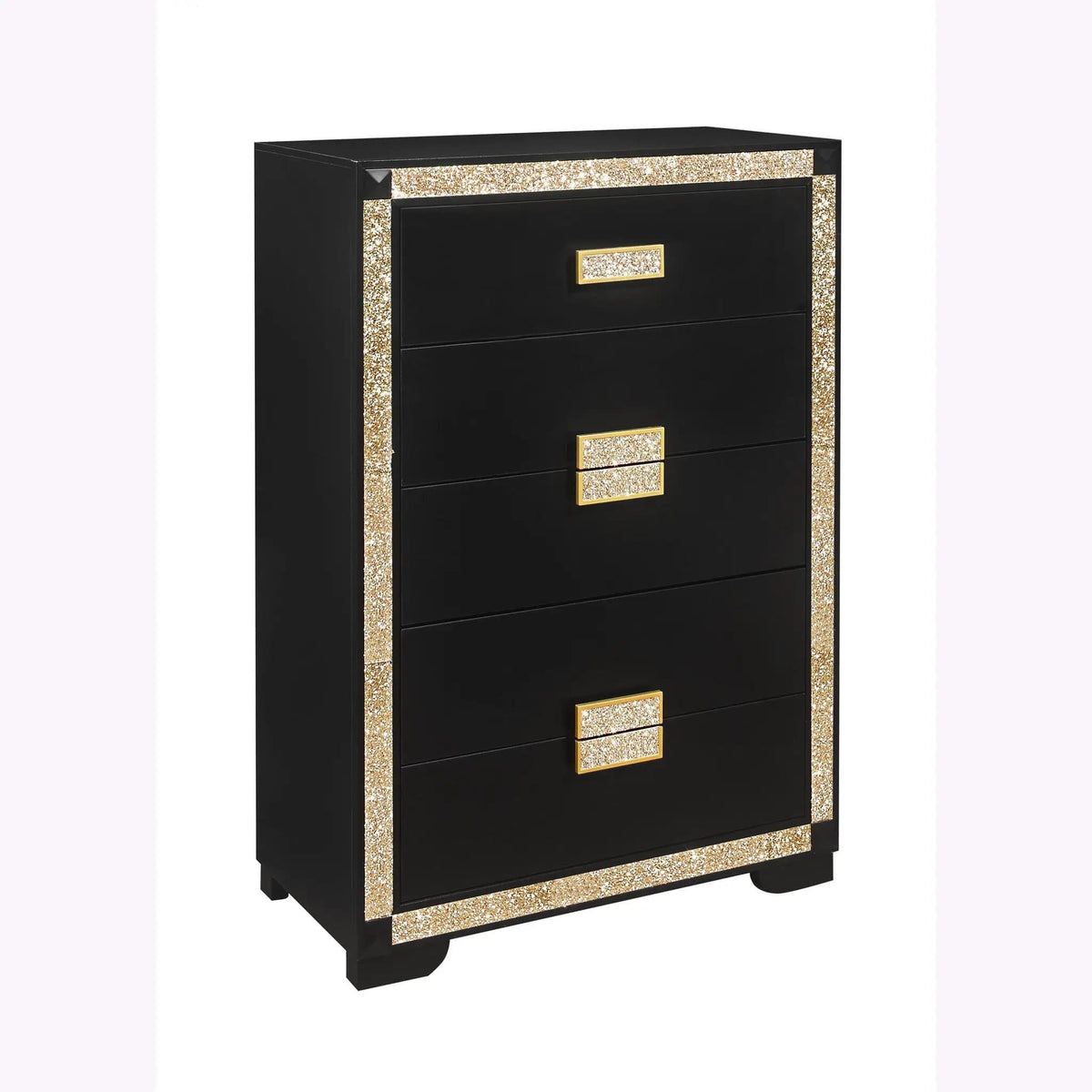 Lively Chest With Glitter Detail And Thick Bar Handle Hardware | 34.1 x 16.5 x 48.35 in | Wood | Black