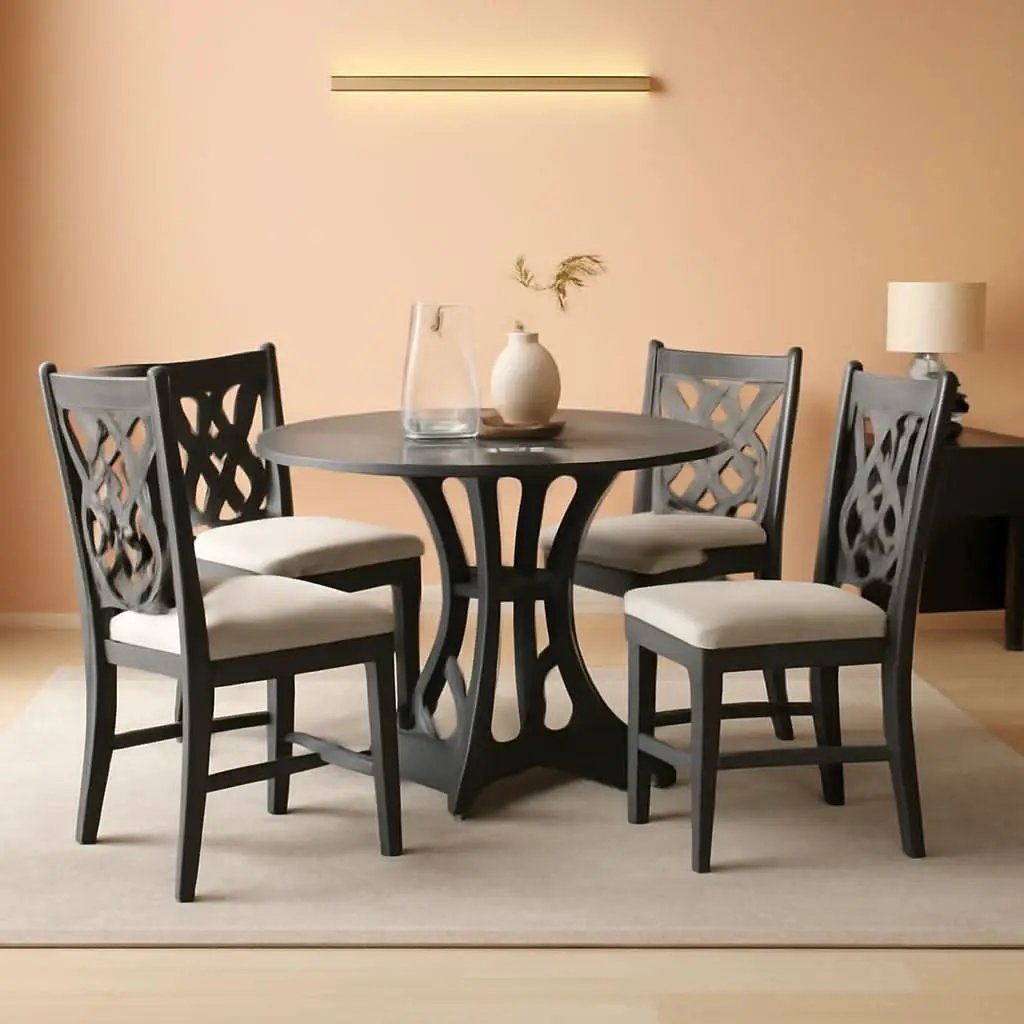 Gray Round Shaped Retro Antiqued Dining Table Curved Legs from PriceLows™