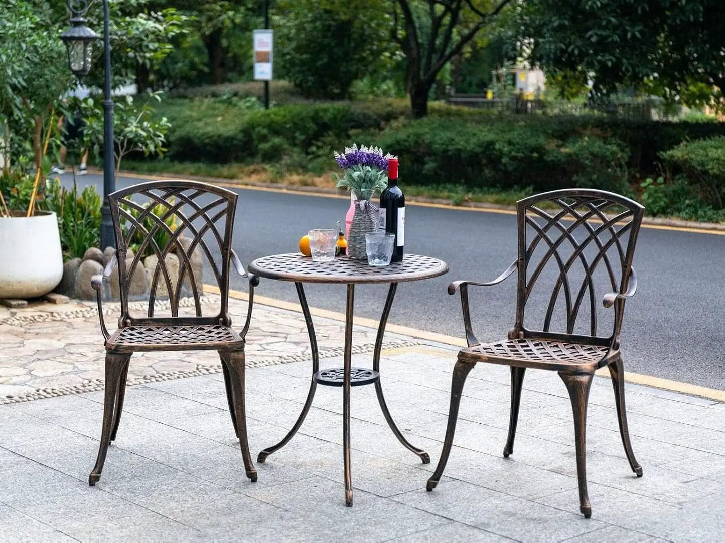Bistro Set 3 Piece Rustproof Cast Aluminum Furniture Bronze from PriceLows™