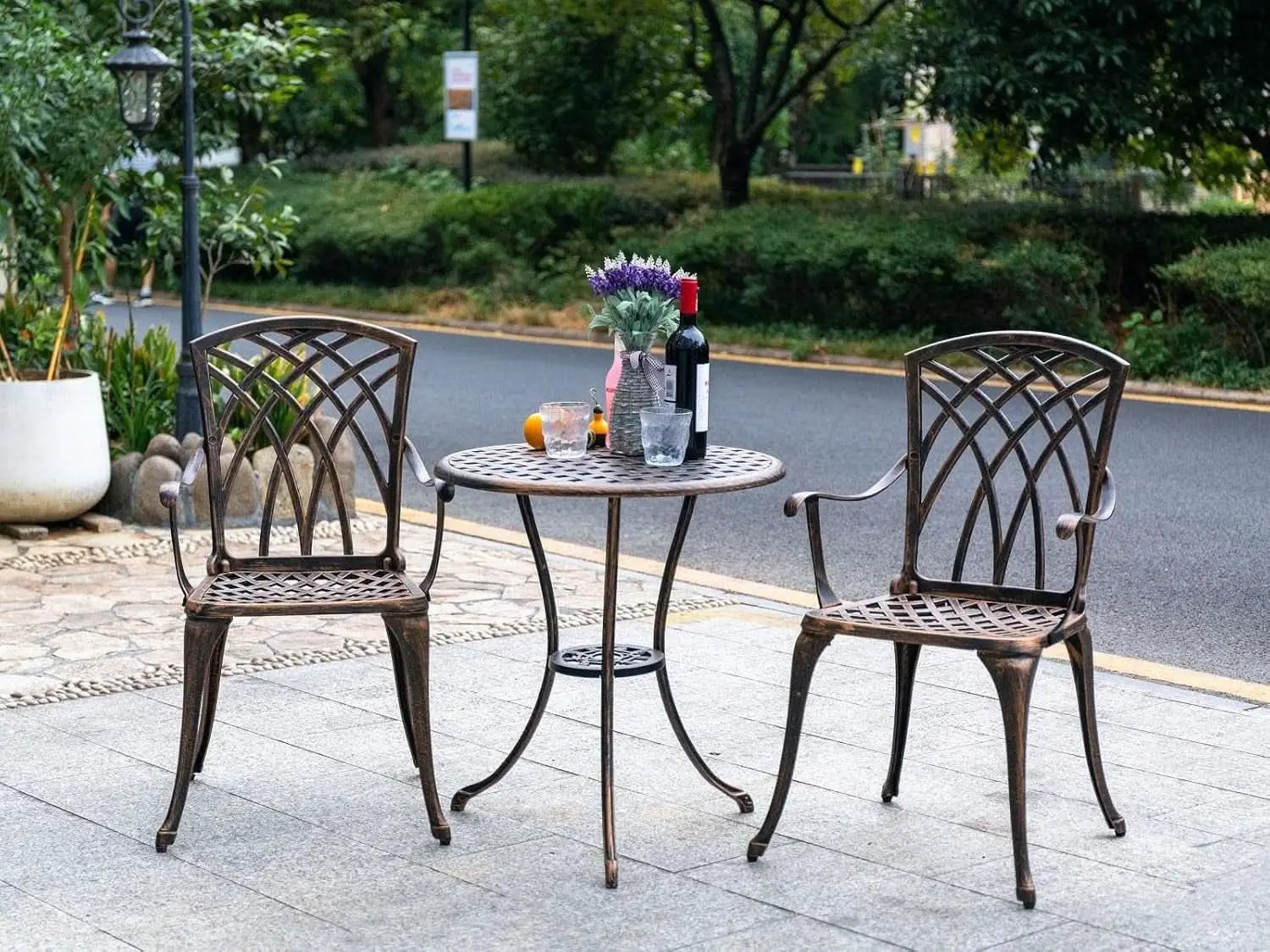 Bistro Set 3 Piece Rustproof Cast Aluminum Furniture Bronze from PriceLows™