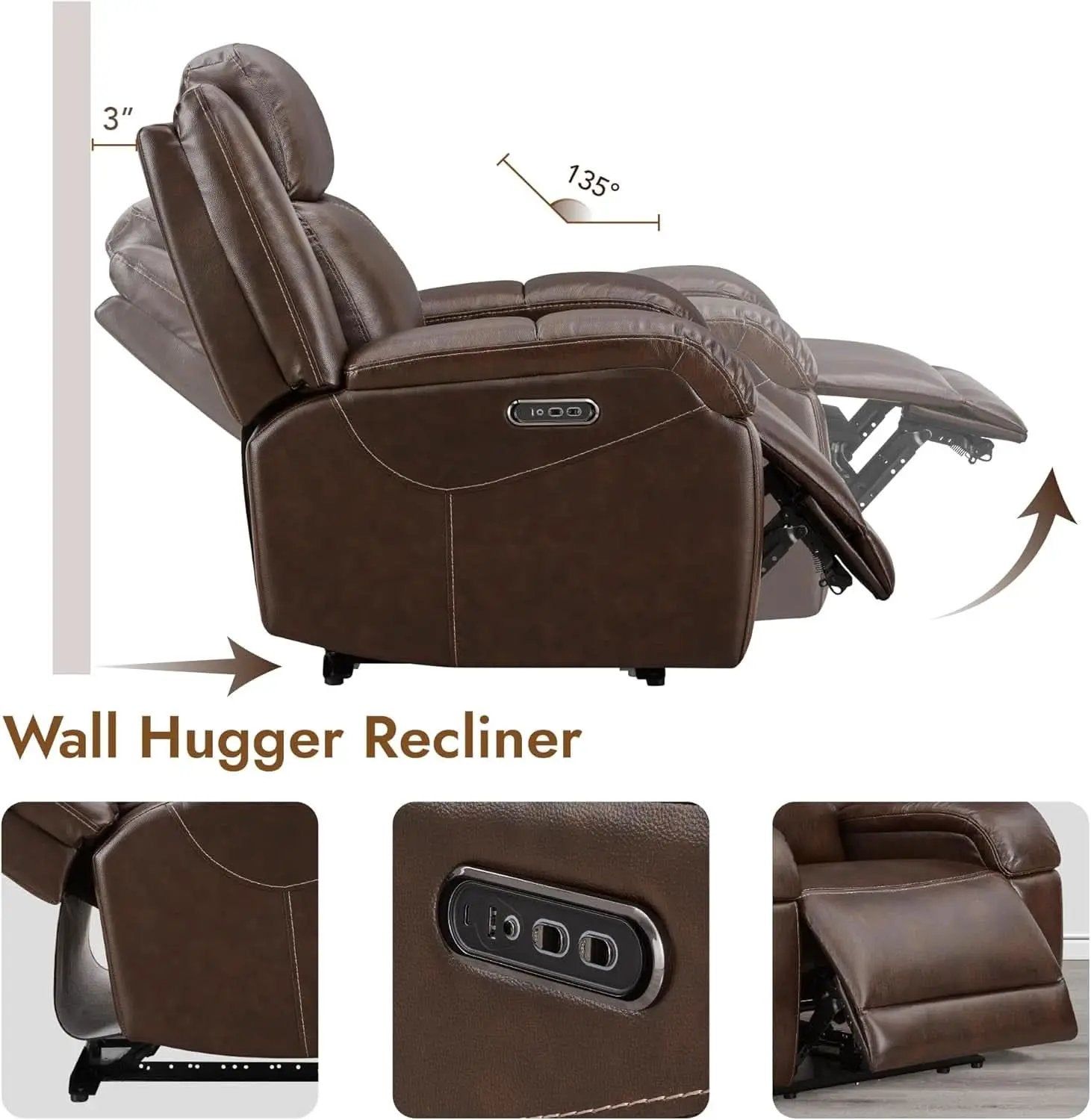 Dark Brown Leather Power Recliner Chair With Power Headrest from PriceLows™