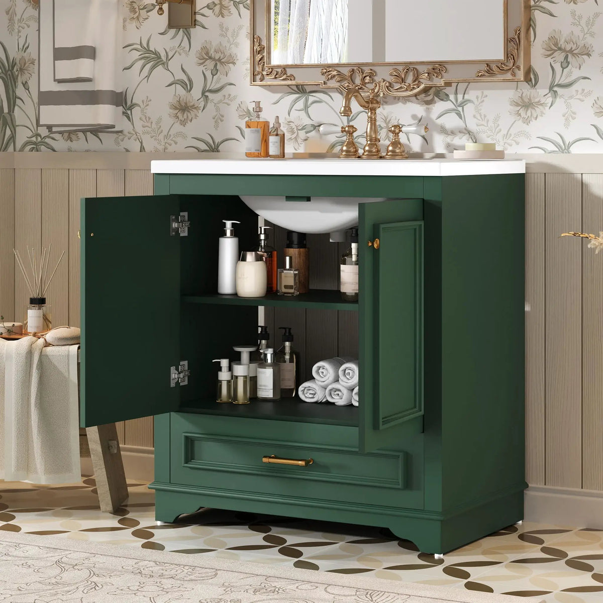 30 Inch Bathroom Vanity | Poplar Wood Frame | 2 Soft Closing Doors | Adjustable Shelf