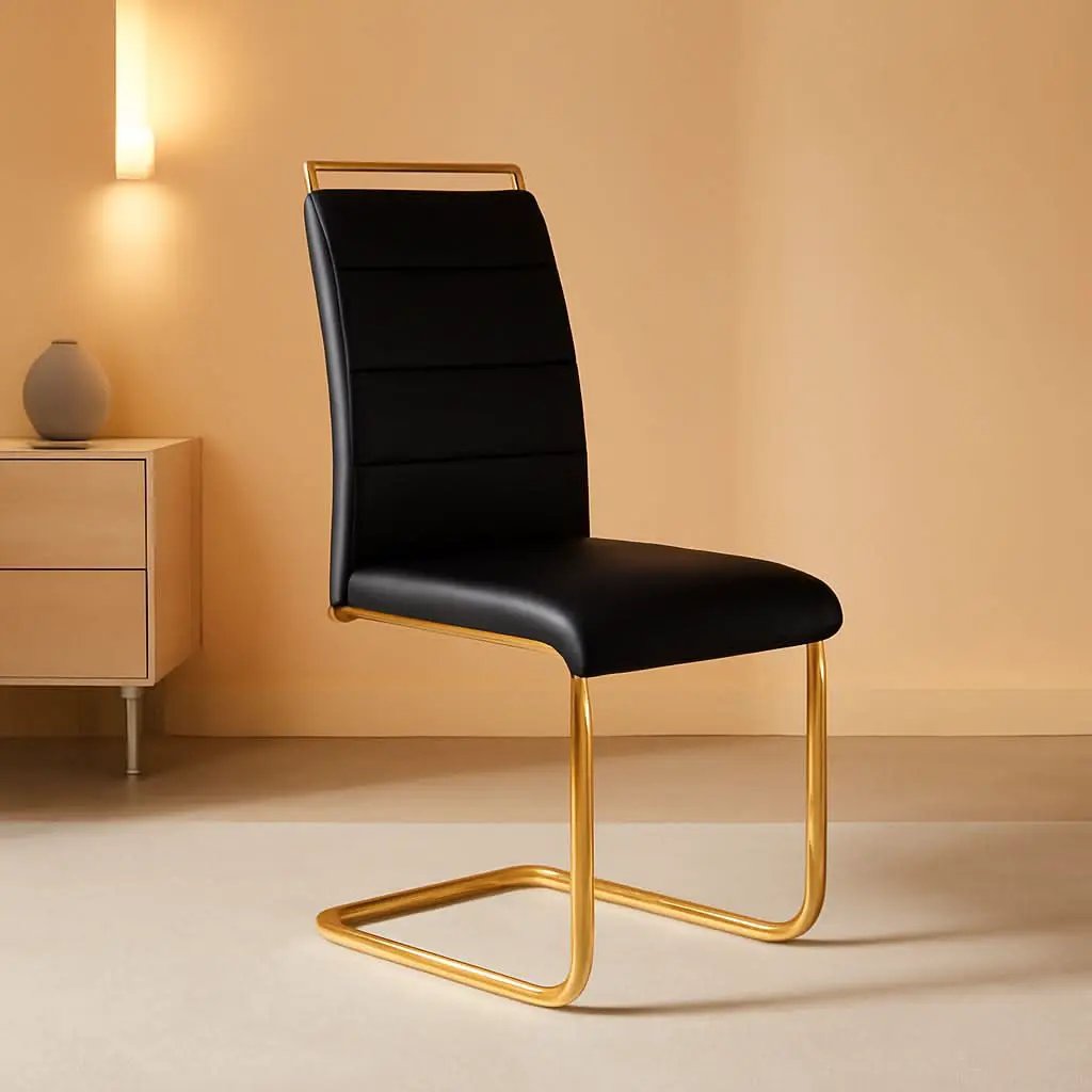 Modern Dining Chairs Set Of 4 PU Faux Leather High Back Black With Gold Legs from PriceLows™