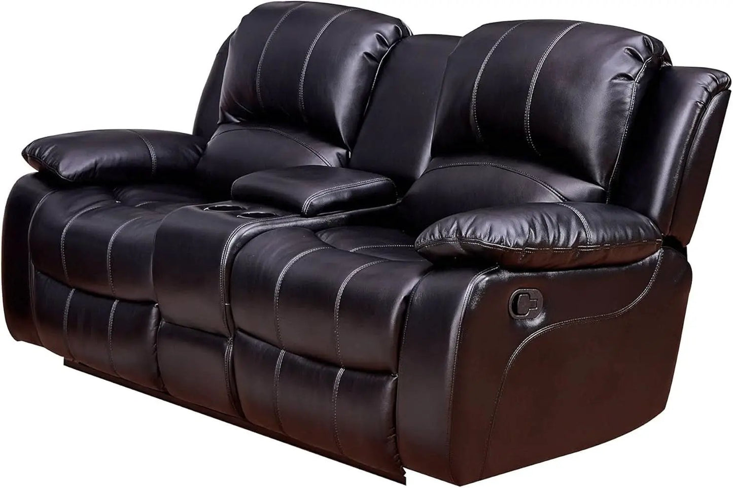 2Piece Bonded Leather Recliner Sofa And Loveseat Set Black 8018 With Pocket Coil Cushions from PriceLows™