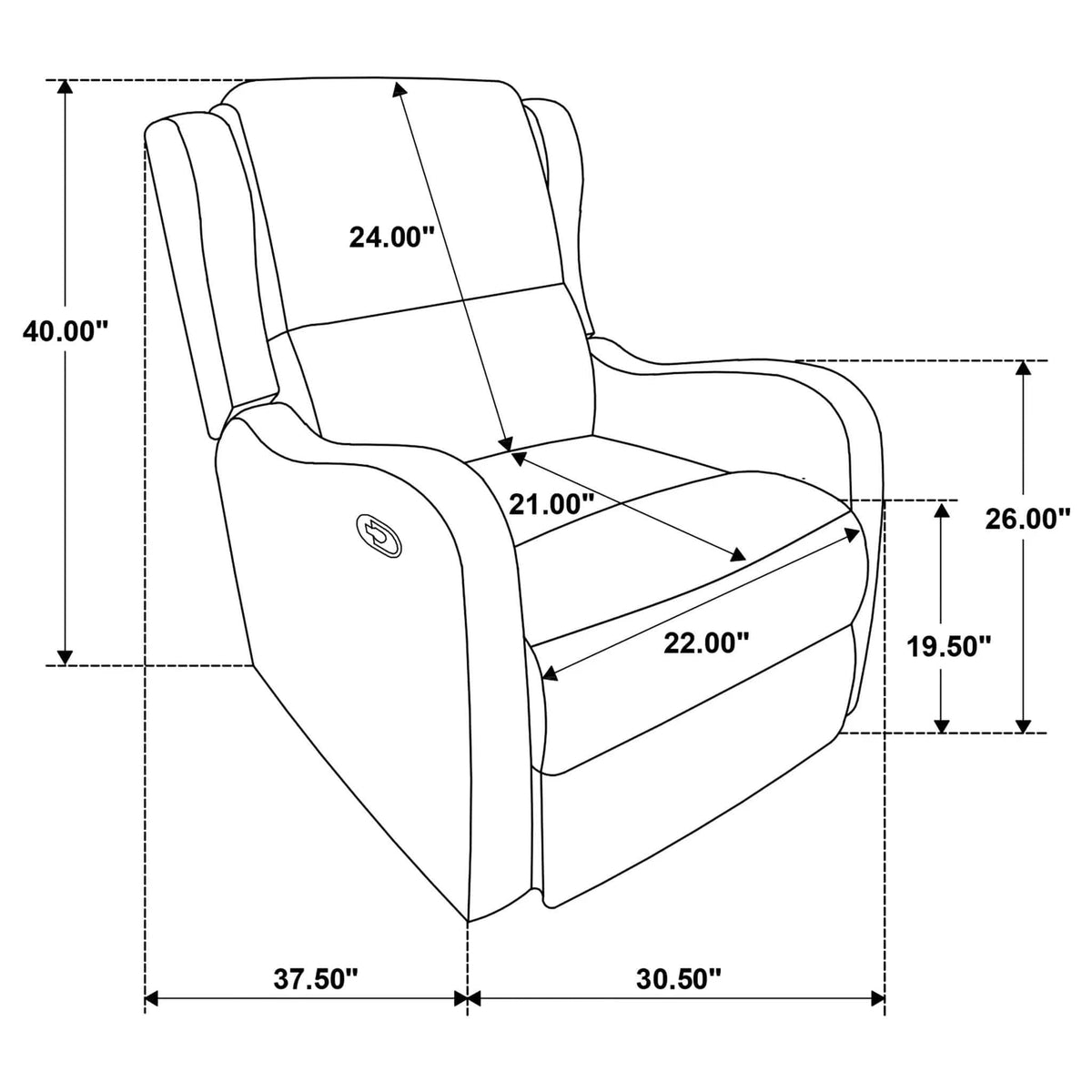 Kelsey Upholstered English Arm Recliner Chair | 30 x 38.25 x 41 in | Living Room Furniture | Ivory