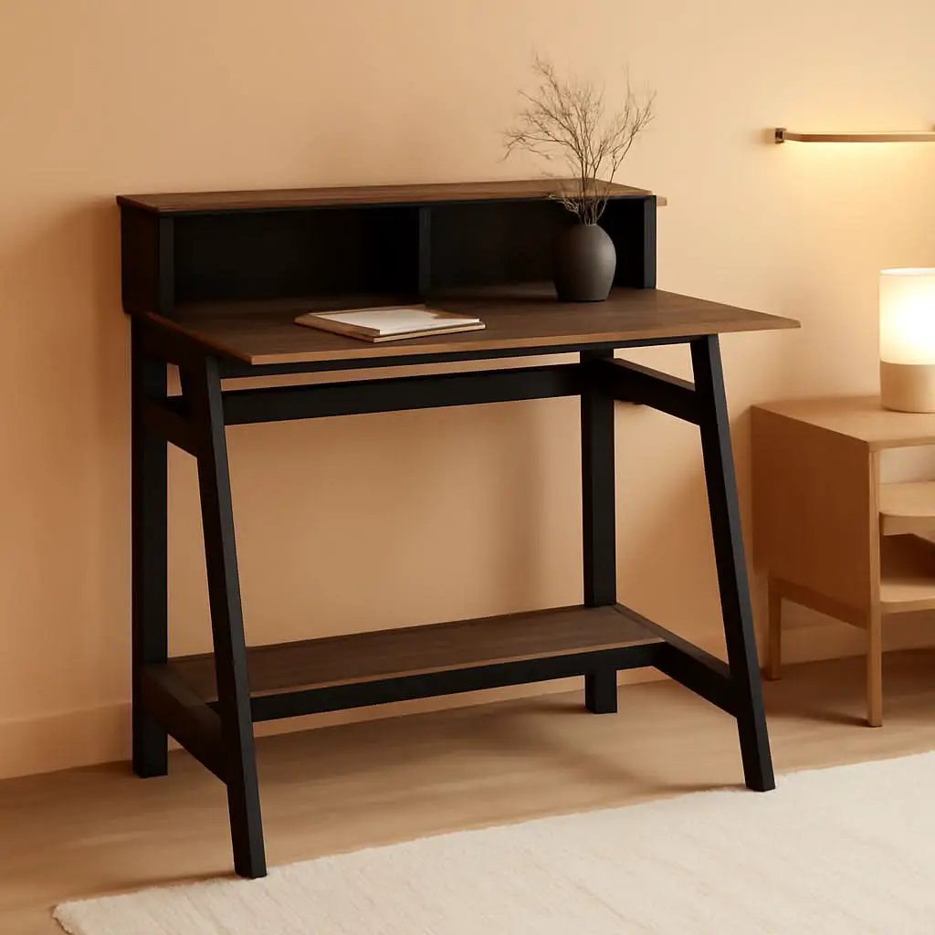 A Frame Computer Desk with Hutch Storage in Columbia Walnut from PriceLows™