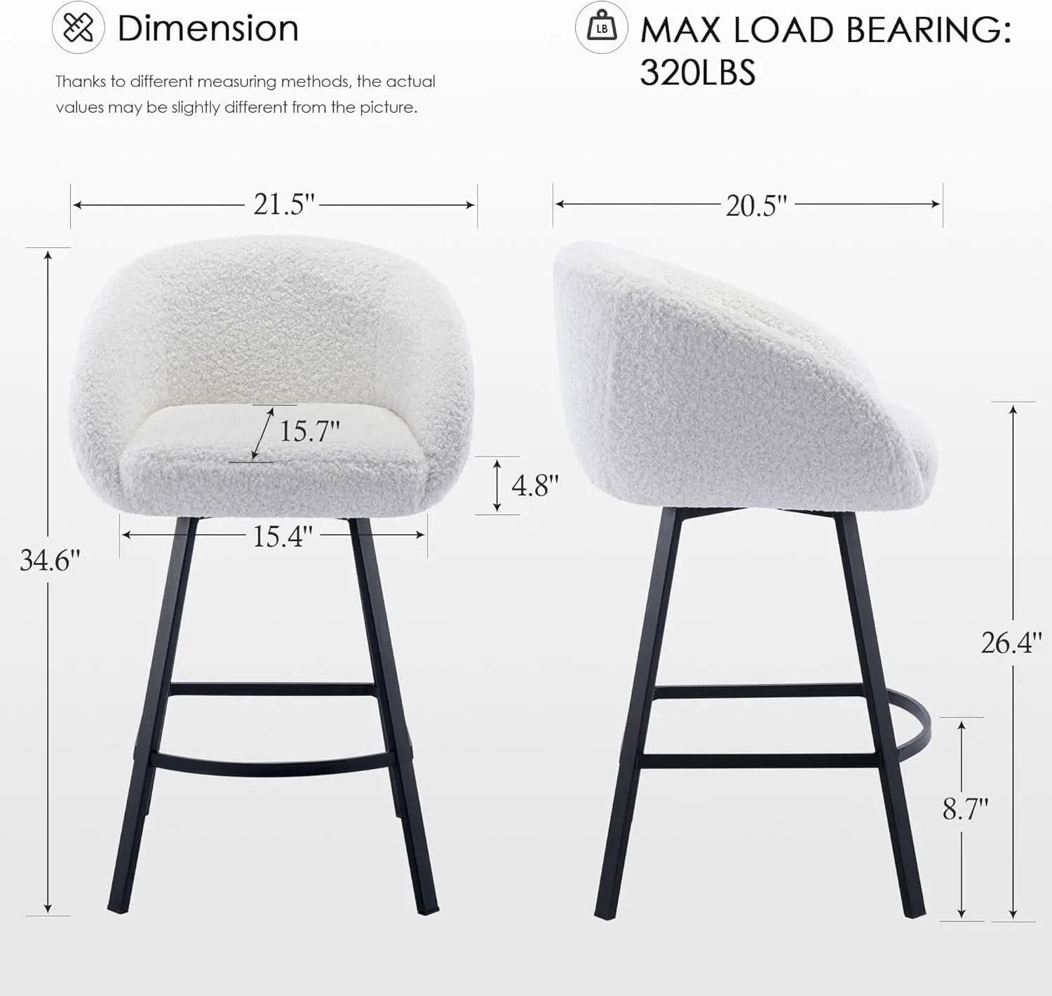 26 Inch Swivel Counter Stool White Sherpa Upholstered Bar Stool For Kitchen Counter from PriceLows™