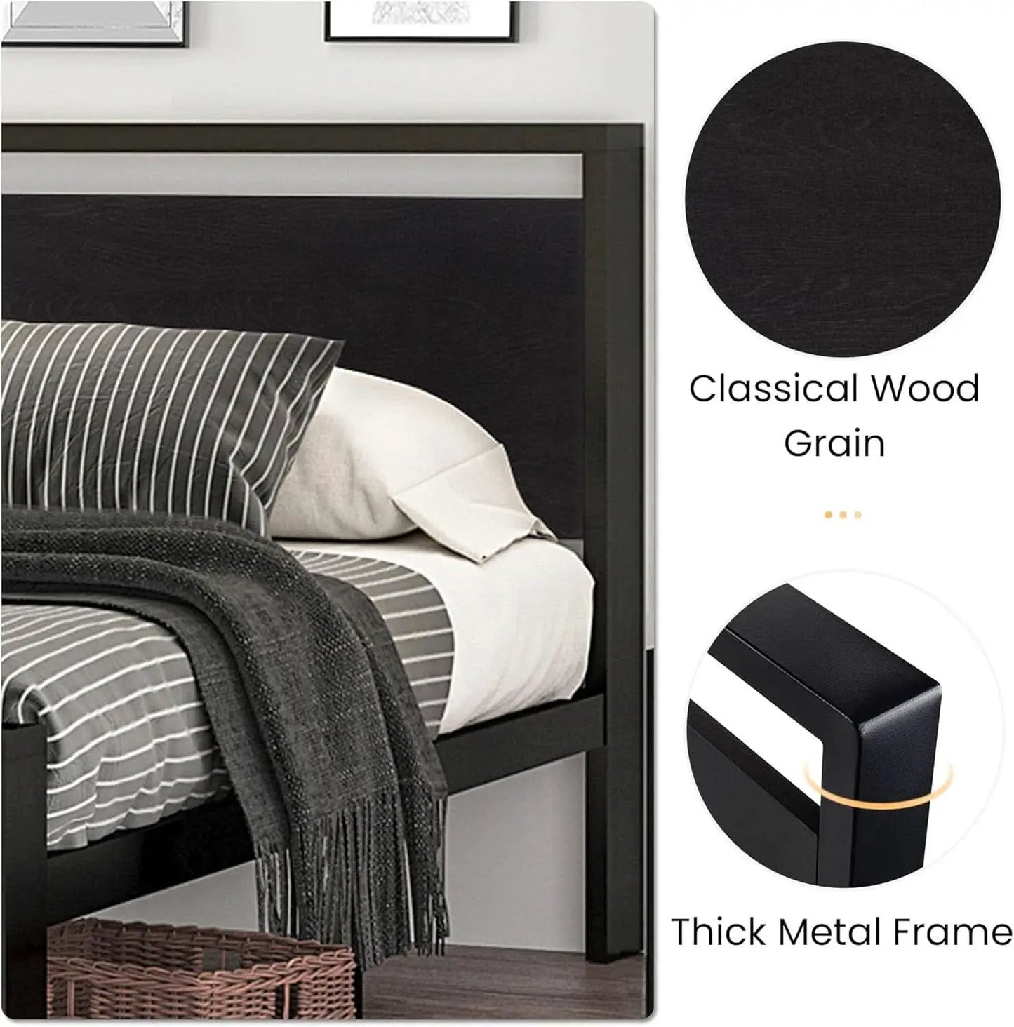 Queen Metal Platform Bed Frame With Storage Black Oak from PriceLows™