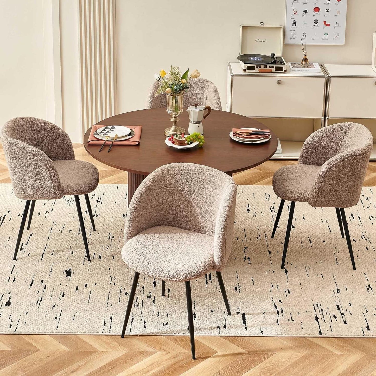 Forty Seven Inch Round Dining Table Set Walnut Finish Woodgrain Chairs from PriceLows™