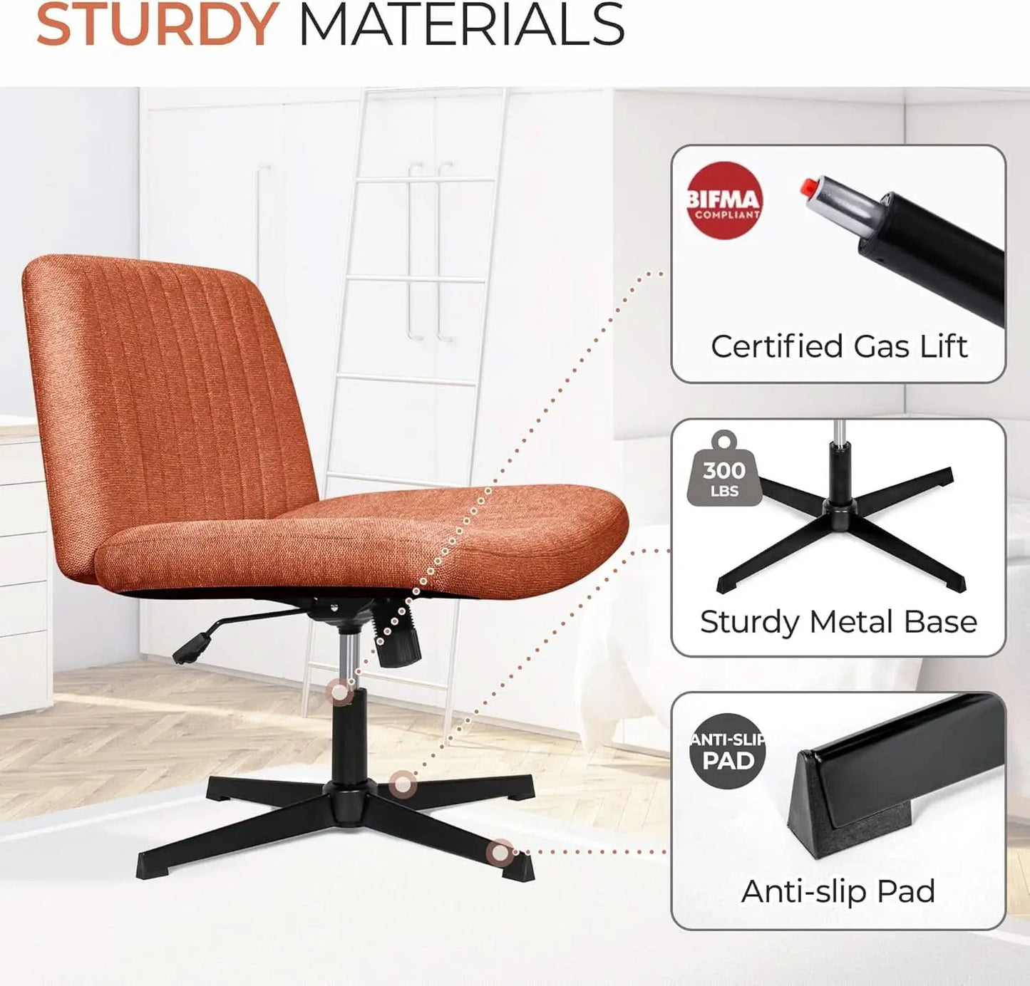 Cross Legged Office Desk Chair Brown Fabric Adjustable from PriceLows™