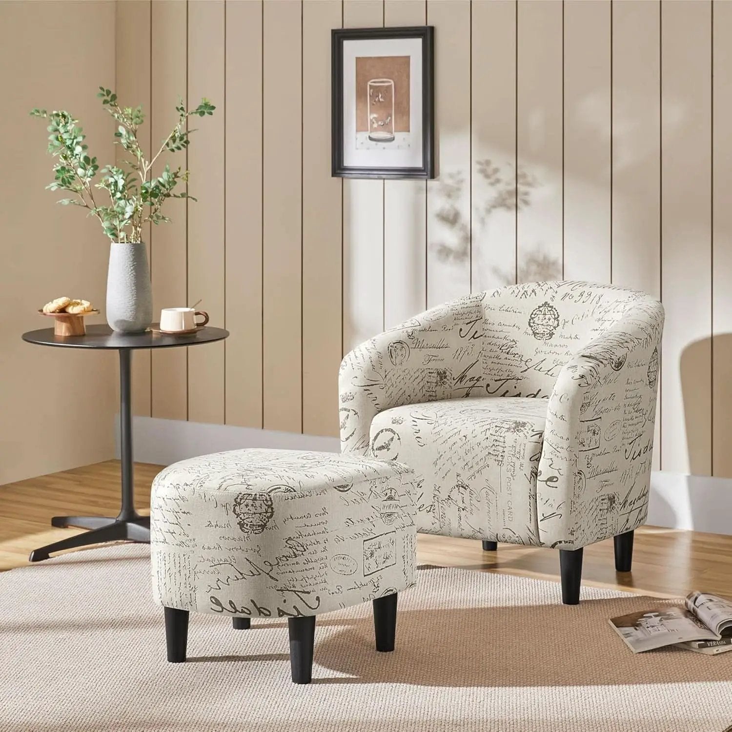 Upholstered Club Chair With Velvet Finish Ottoman Footstool from PriceLows™
