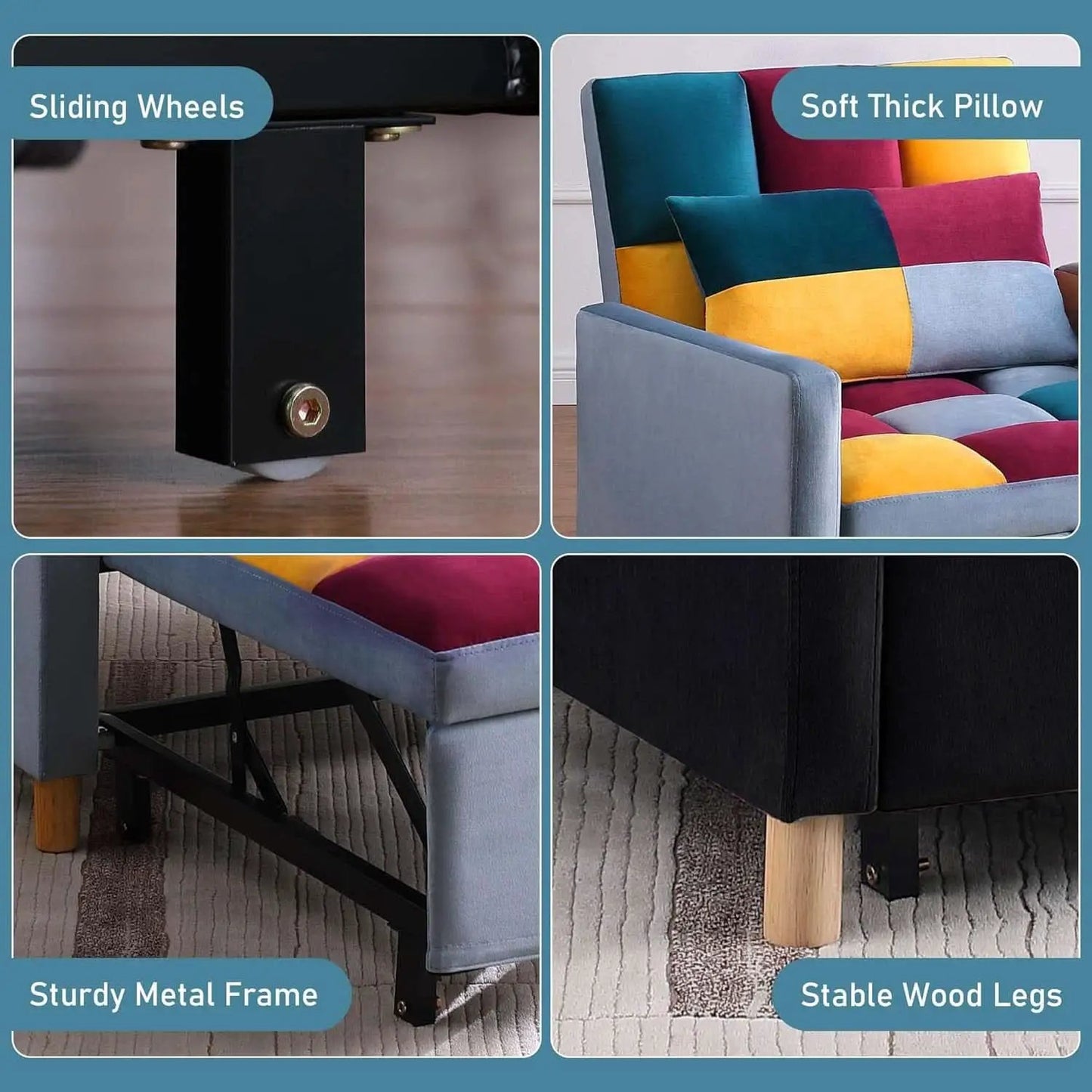 Convertible Sleeper Sofa Chair Rainbow 3In1 Compact from PriceLows™
