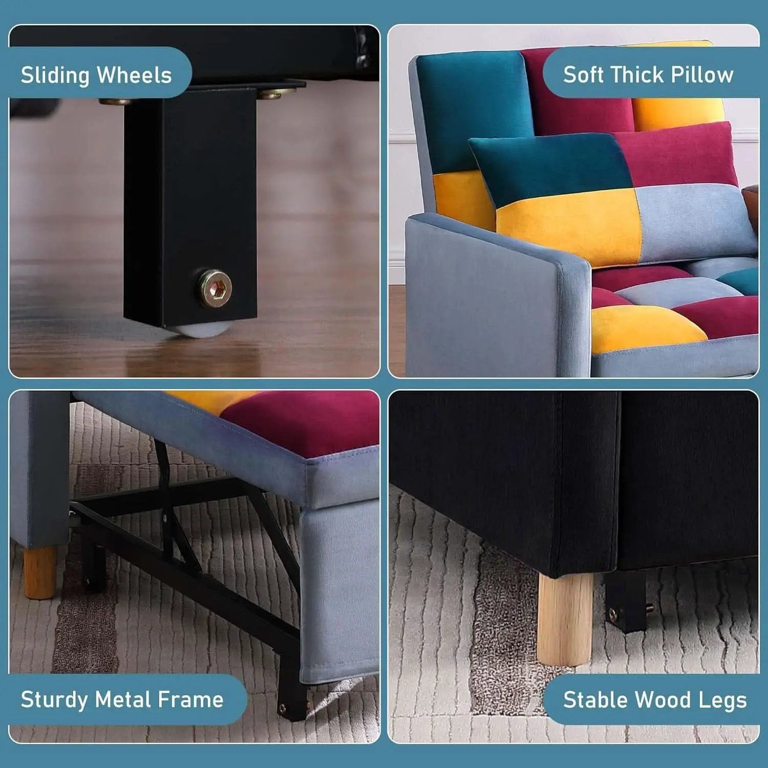 Convertible Sleeper Sofa Chair Rainbow 3In1 Compact from PriceLows™