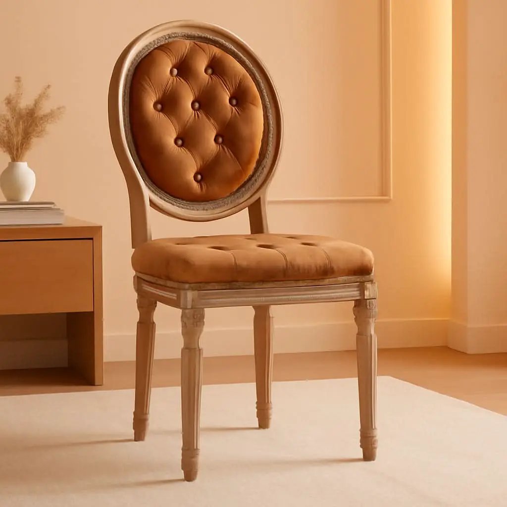 PU Leather Dining Chairs Set of 6 Orange Round Back with Nailhead Trim from PriceLows™