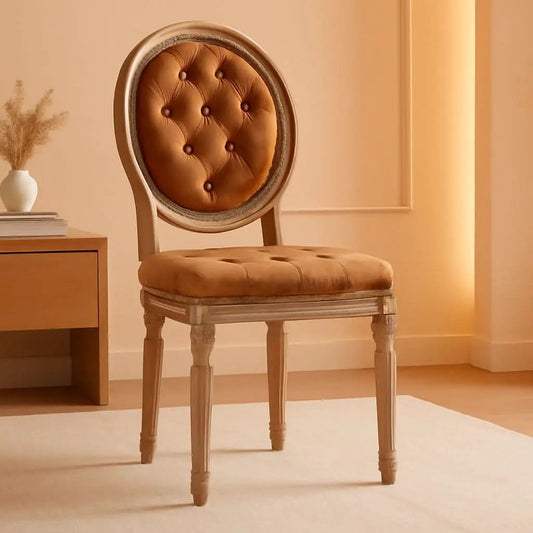 PU Leather Dining Chairs Set of 6 Orange Round Back with Nailhead Trim from PriceLows™