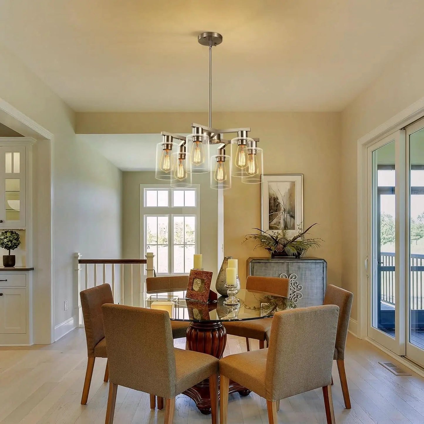 6 Light Farmhouse Brushed Nickel Pendant Chandelier from PriceLows™