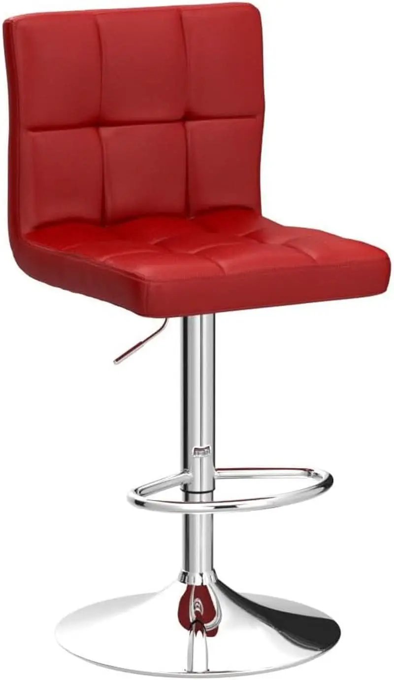 Red Adjustable PU Leather Swivel Bar Stools Set Of 2 from PriceLows™