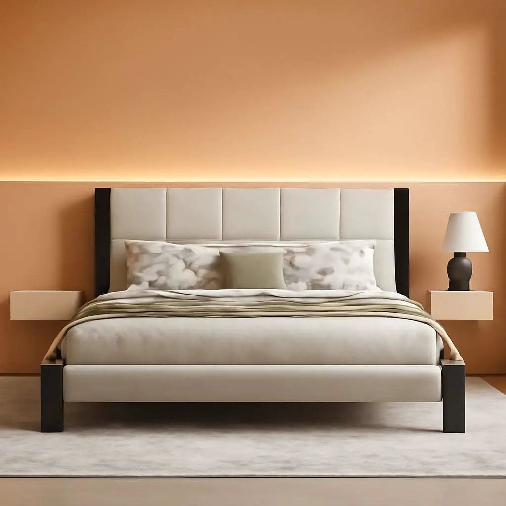 King Size Beige Boucle Upholstered Bed Frame With Solid Wood Slat Support from PriceLows™