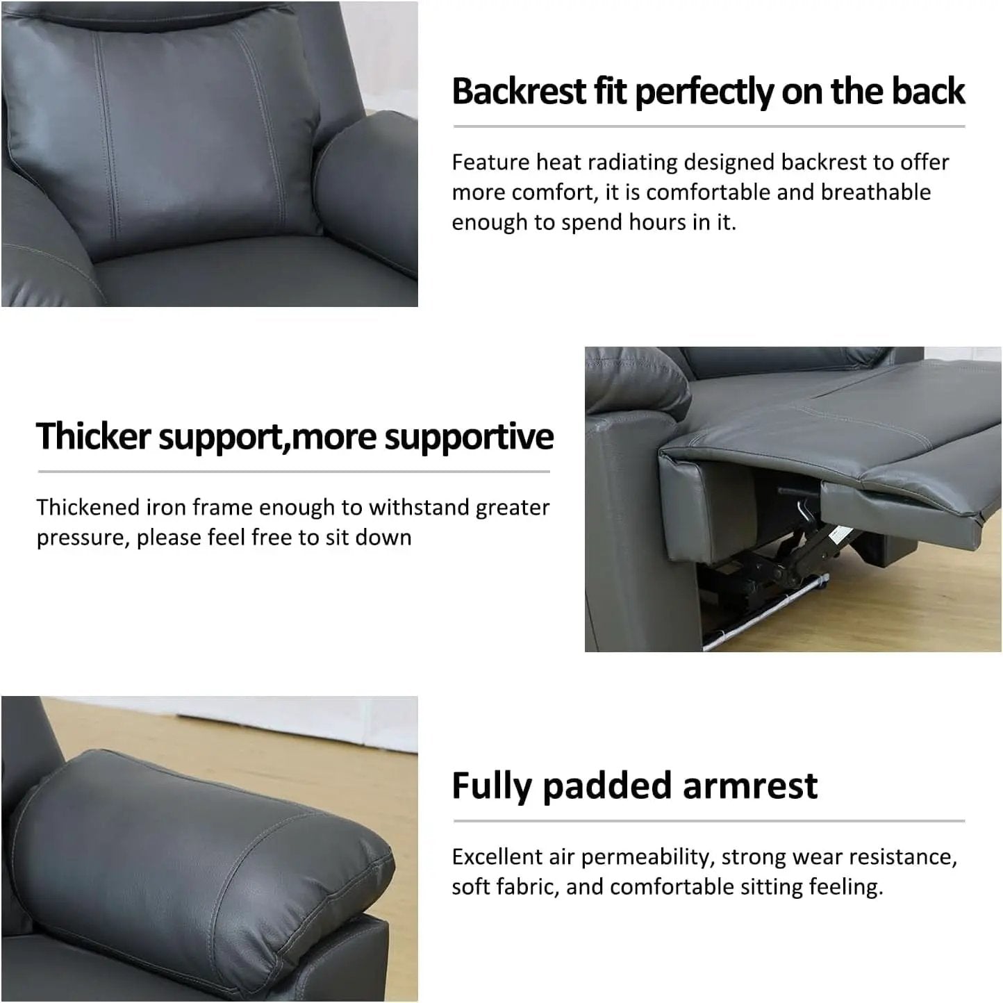 Power Leather Recliner Sofa Set Grey LED Lights Modern from PriceLows™