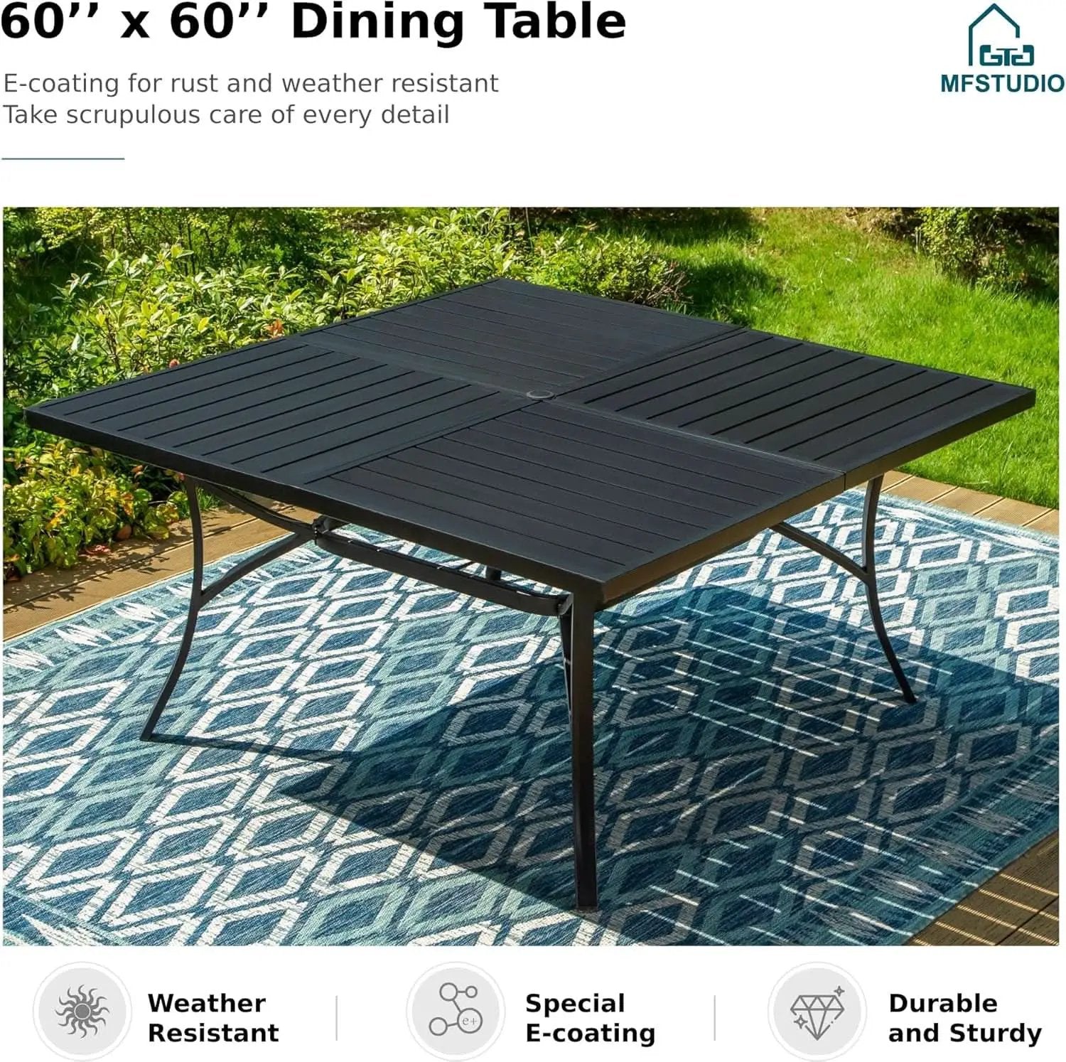 9 Piece Patio Dining Set 60 Inch Square Table Blue from PriceLows™