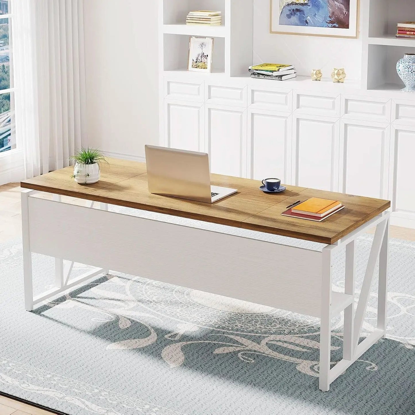 L Shaped Desk Walnut Sixty Three Inch Executive Desk from PriceLows™