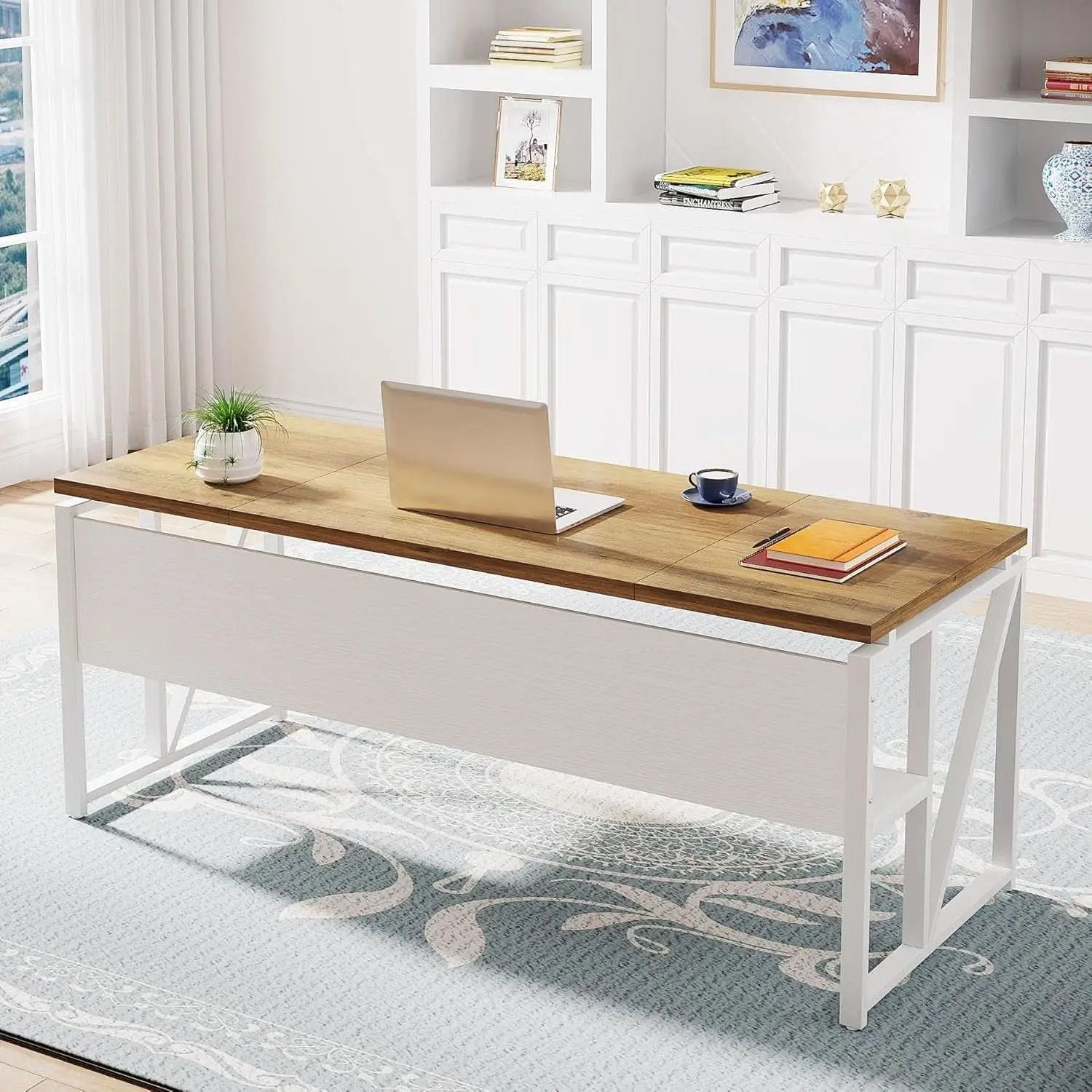 L Shaped Desk Walnut Sixty Three Inch Executive Desk from PriceLows™