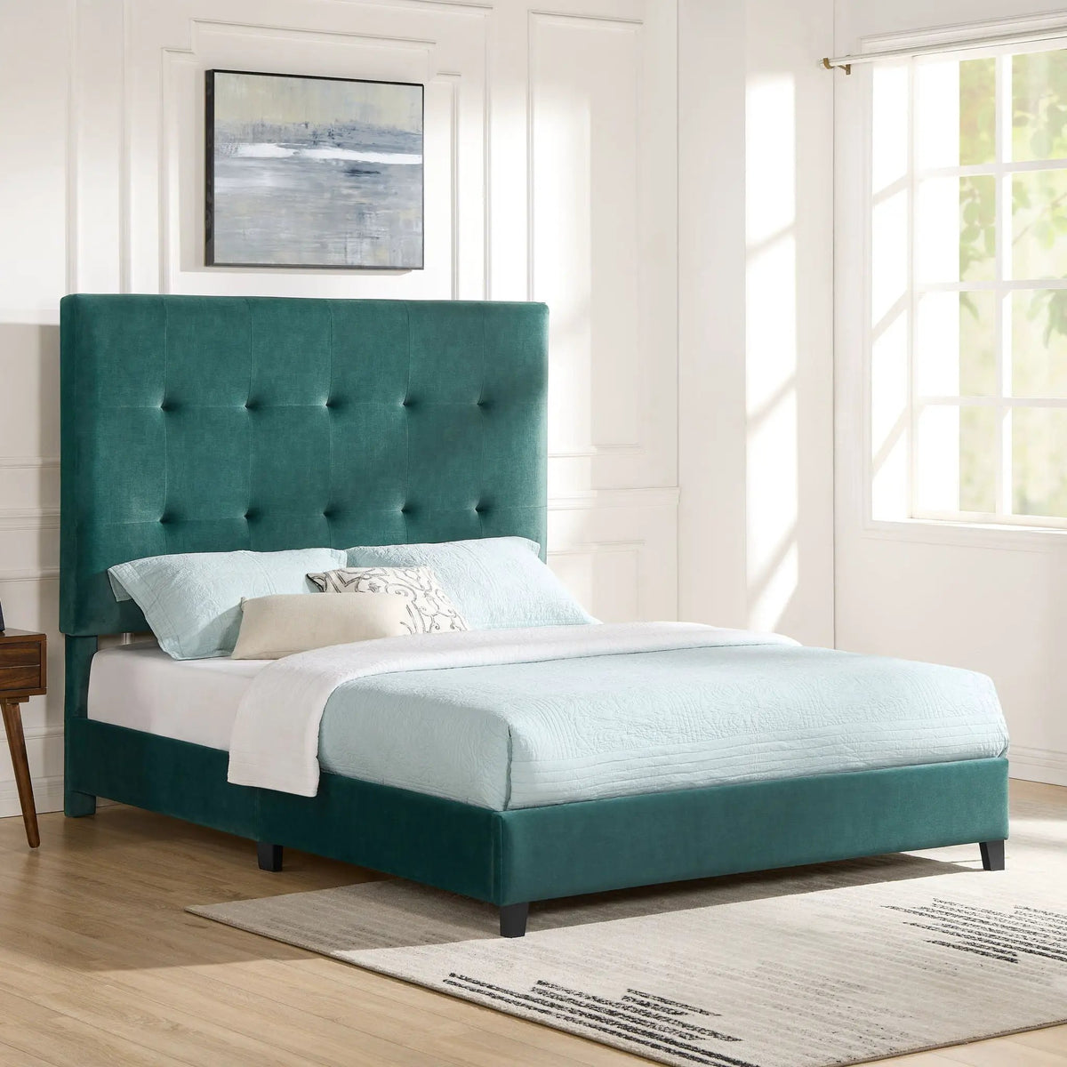 Tufted Upholstered Headboard Platform Bed | Laminated Veneer Lumber | CertiPUR-US Foam | 60 Inch Height