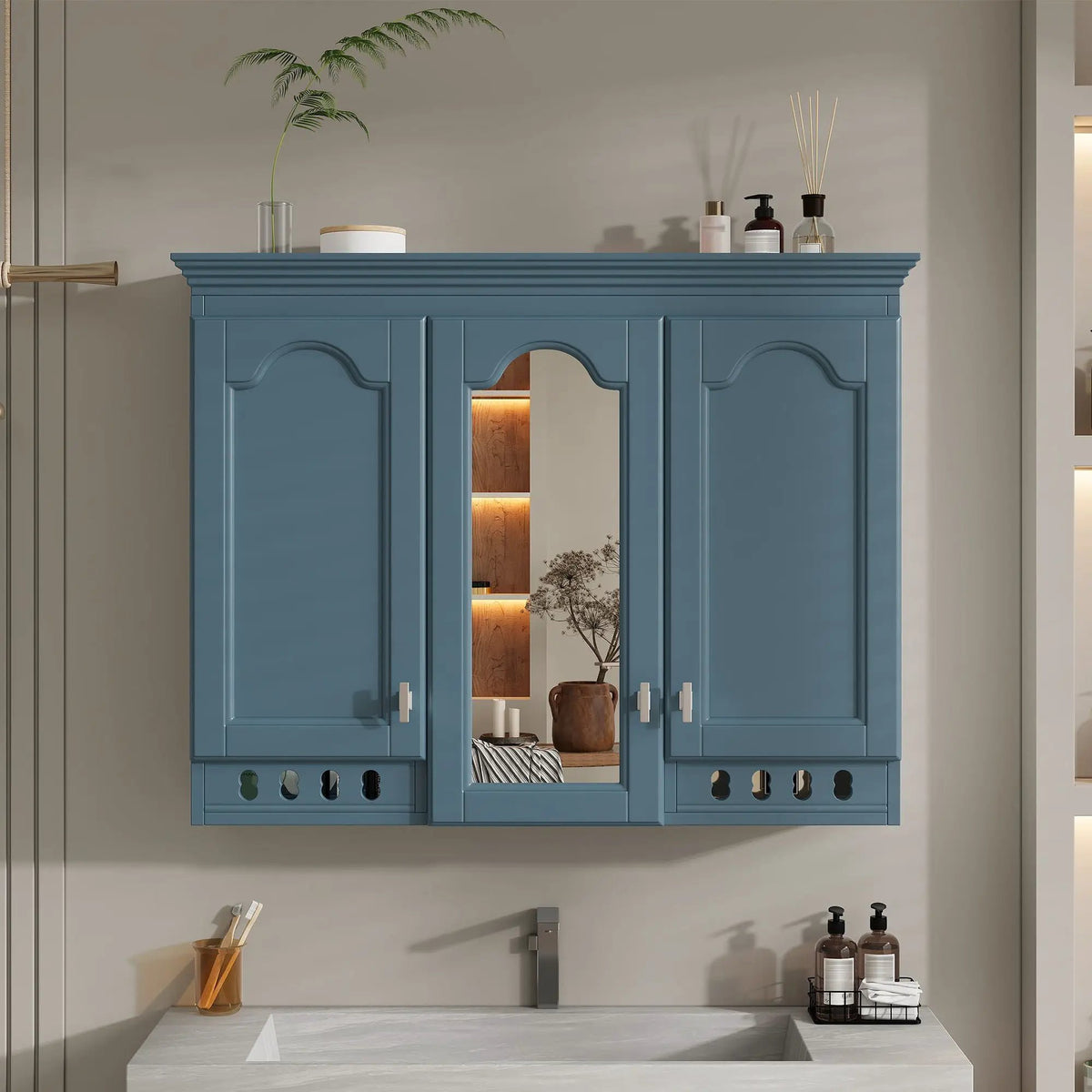 Wall Mount Mirror Cabinet | Adjustable Shelves | Soft Closing Hinges