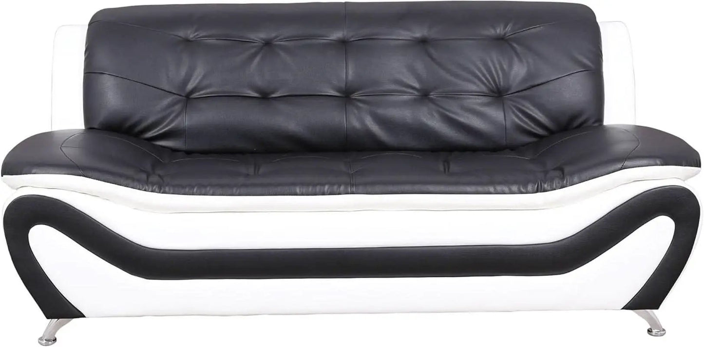 3 Piece Aldo Modern Faux Leather Sofa Set Black And White With Sofa Loveseat And Chair from PriceLows™