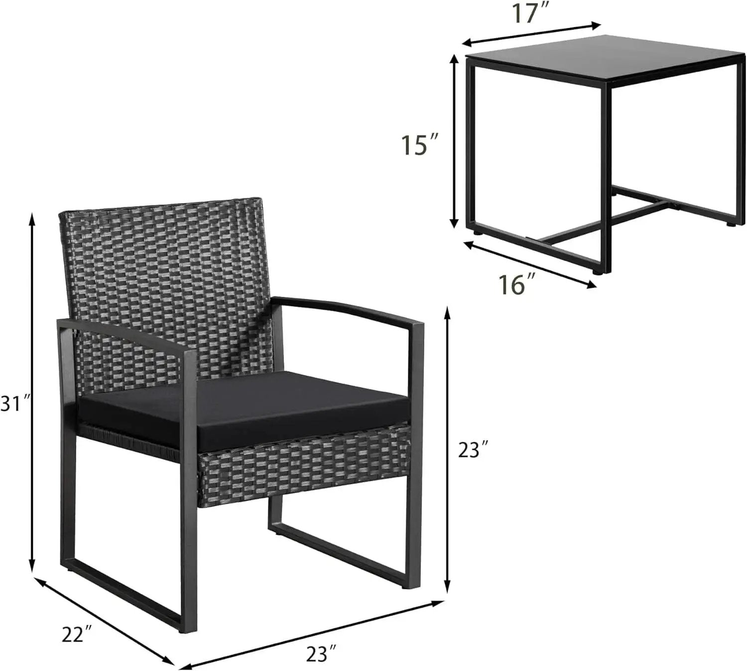 3 Piece Wicker Conversation Bistro Set Outdoor Patio Furniture Black Rattan Chairs Coffee Table For Garden Lawn Porch from PriceLows™