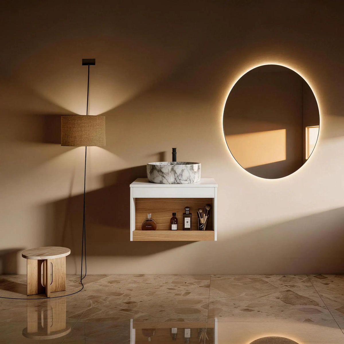 Floating Bathroom Vanity | Wall Mounted | Ceramic Vessel Sink | White
