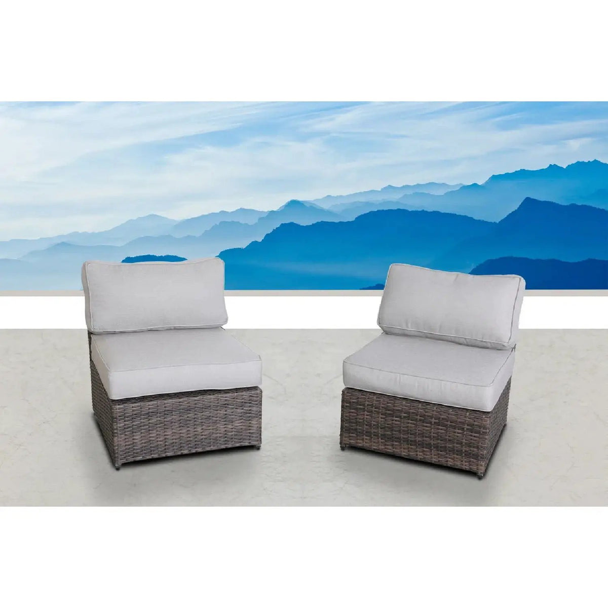 Armless Patio Chair | Cushions Included | Aluminum Inner Frame | Woven Wicker Base