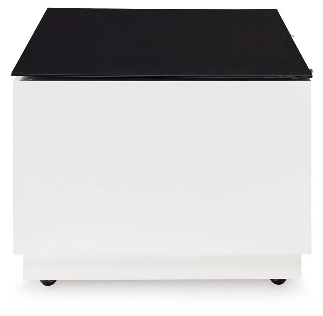 Gardoni Rectangular Cocktail Table | White And Black | Two Drawers | 47.25 Inch Width