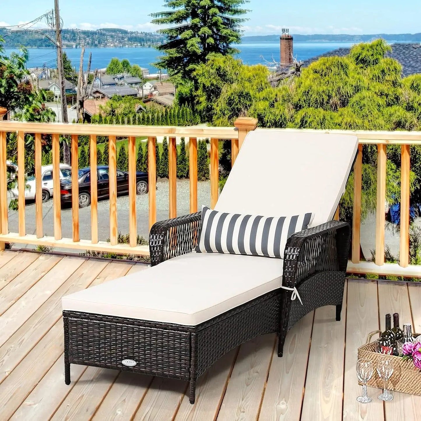 Adjustable Rattan Chaise Lounge Chair for Outdoor Relaxation from PriceLows™