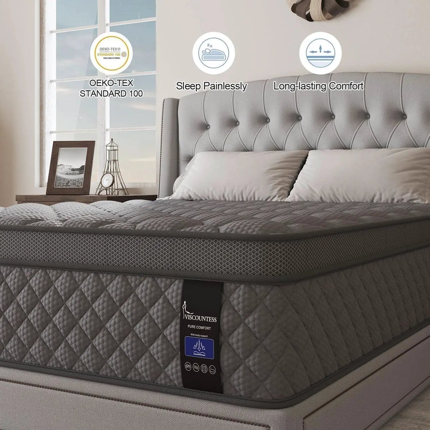 Full Gray 14Inch Premium Medium Firm Hybrid Mattress from PriceLows™
