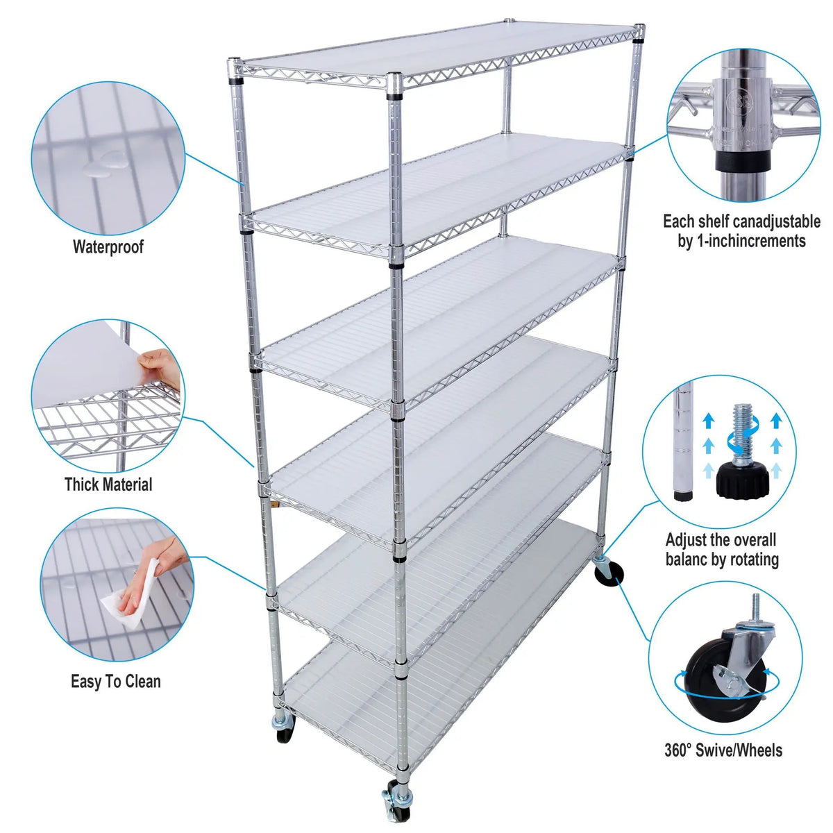 6 Tier Wire Shelving Unit | 6000 Lb Capacity | NSF Metal Rack | Adjustable Shelves