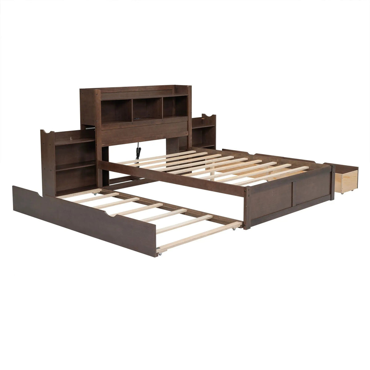 Storage Platform Bed | Solid Pine Wood | Trundle Base | 2 Drawer Storage