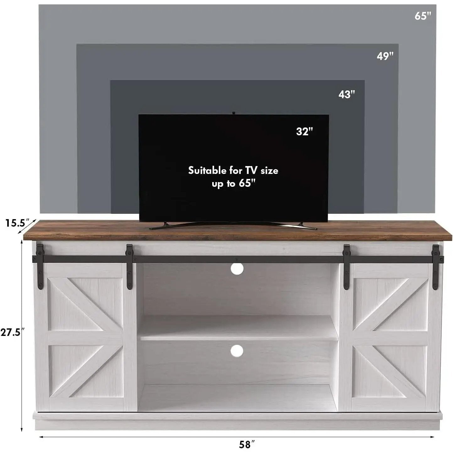 65 Inch Farmhouse TV Stand With Sliding Barn Doors from PriceLows™