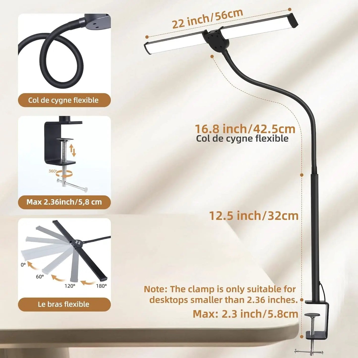 Led Desk Lamp Black Adjustable Gooseneck Dual Head Clip Lamp from PriceLows™