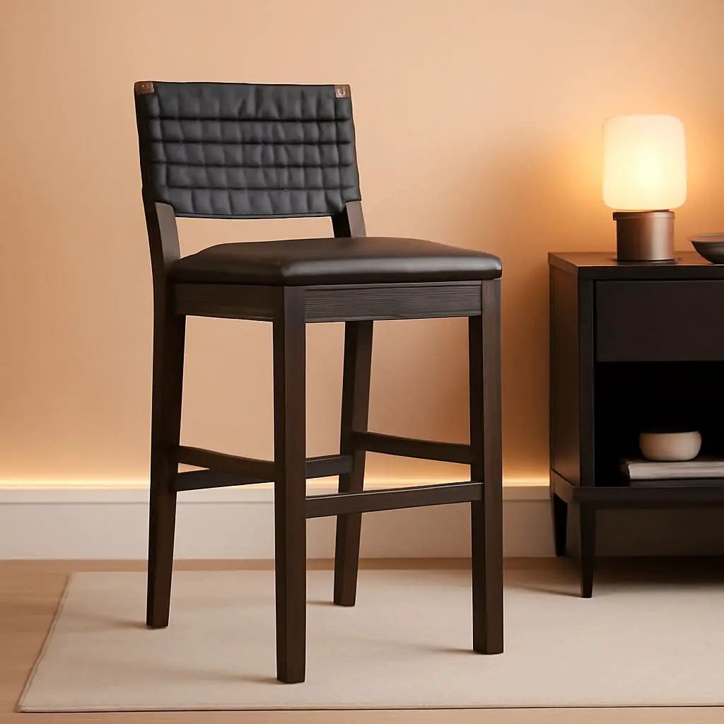 Cohen Mid Century Bar Stool 29 Inch Wood Black Faux Leather from PriceLows™