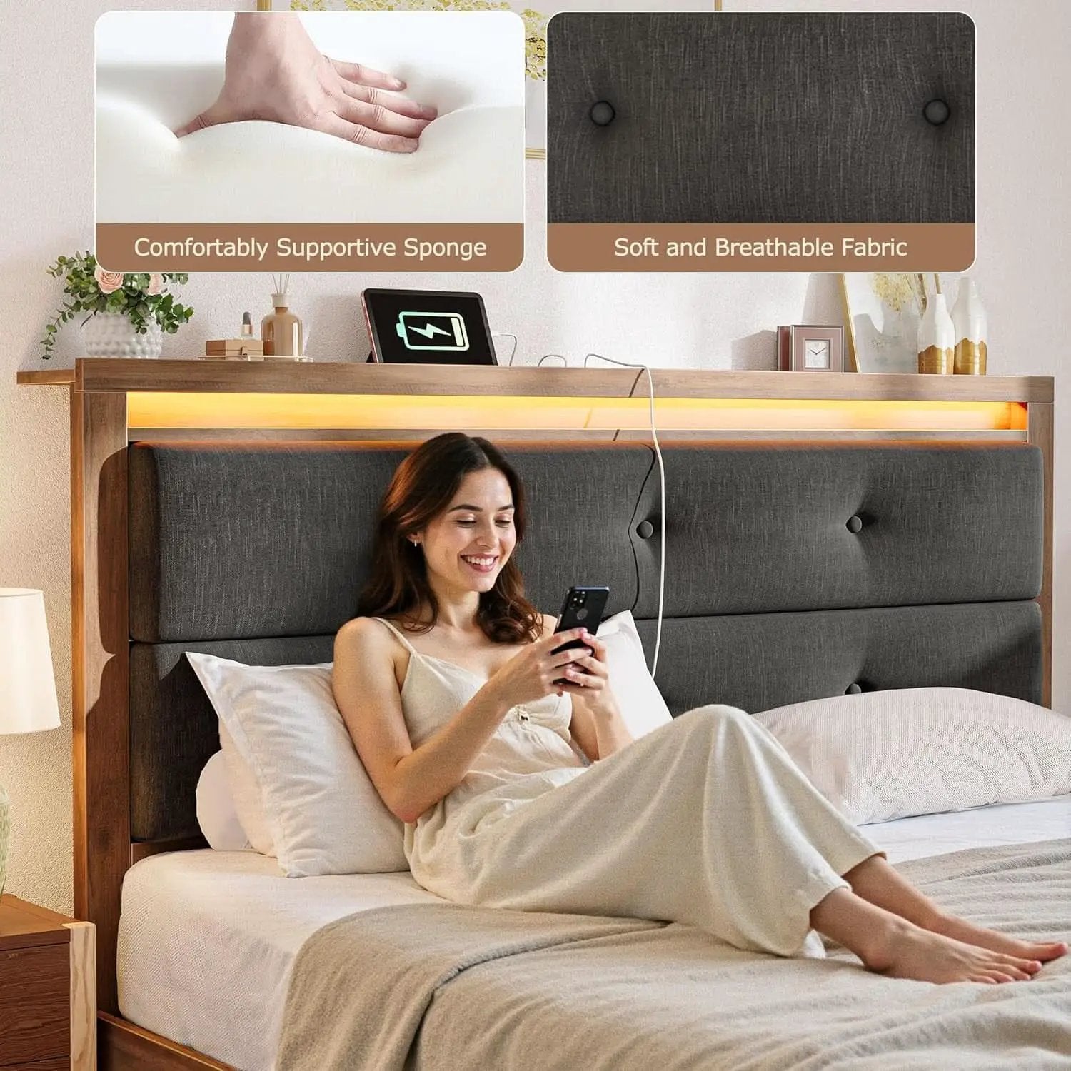 King Size Bed Frame With Integrated Charging Station from PriceLows™
