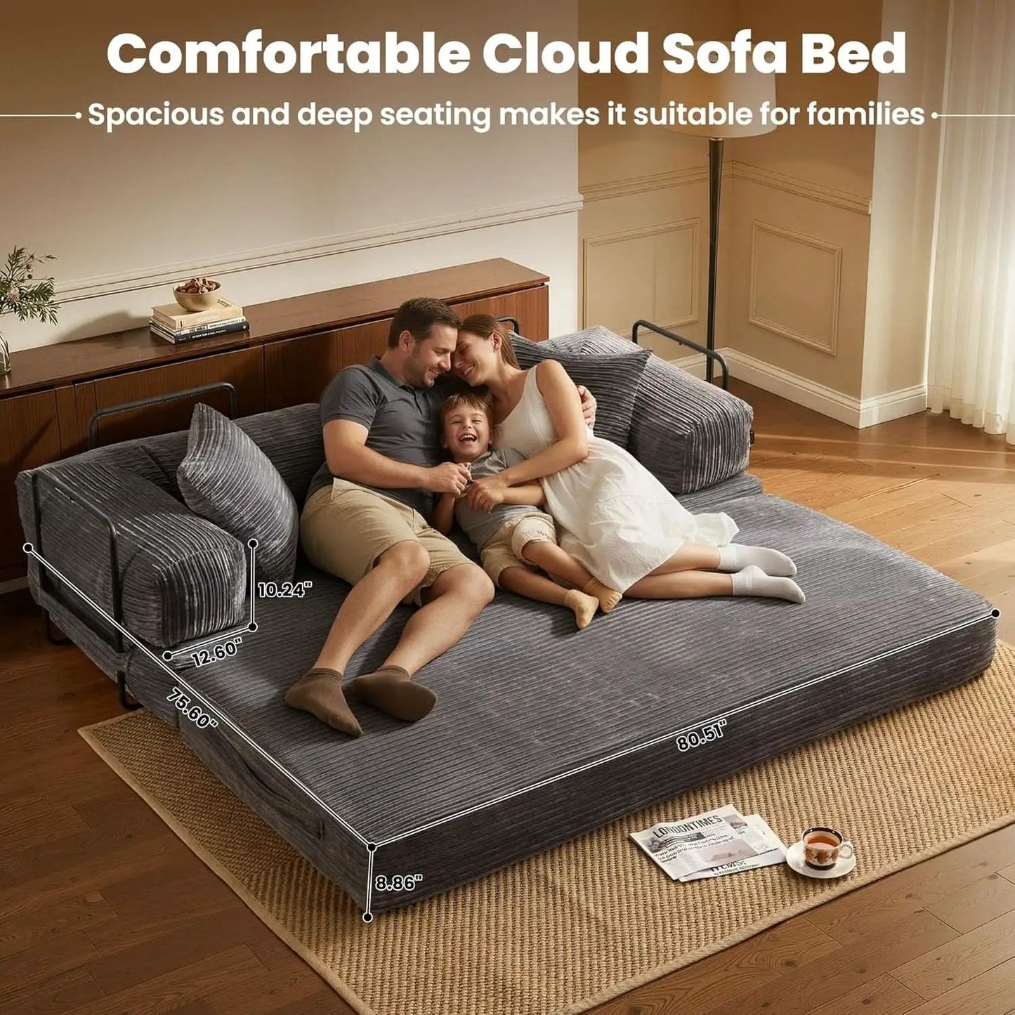 Grey Corduroy 81 Inch Ultracomfort Foldable SofaBed from PriceLows™