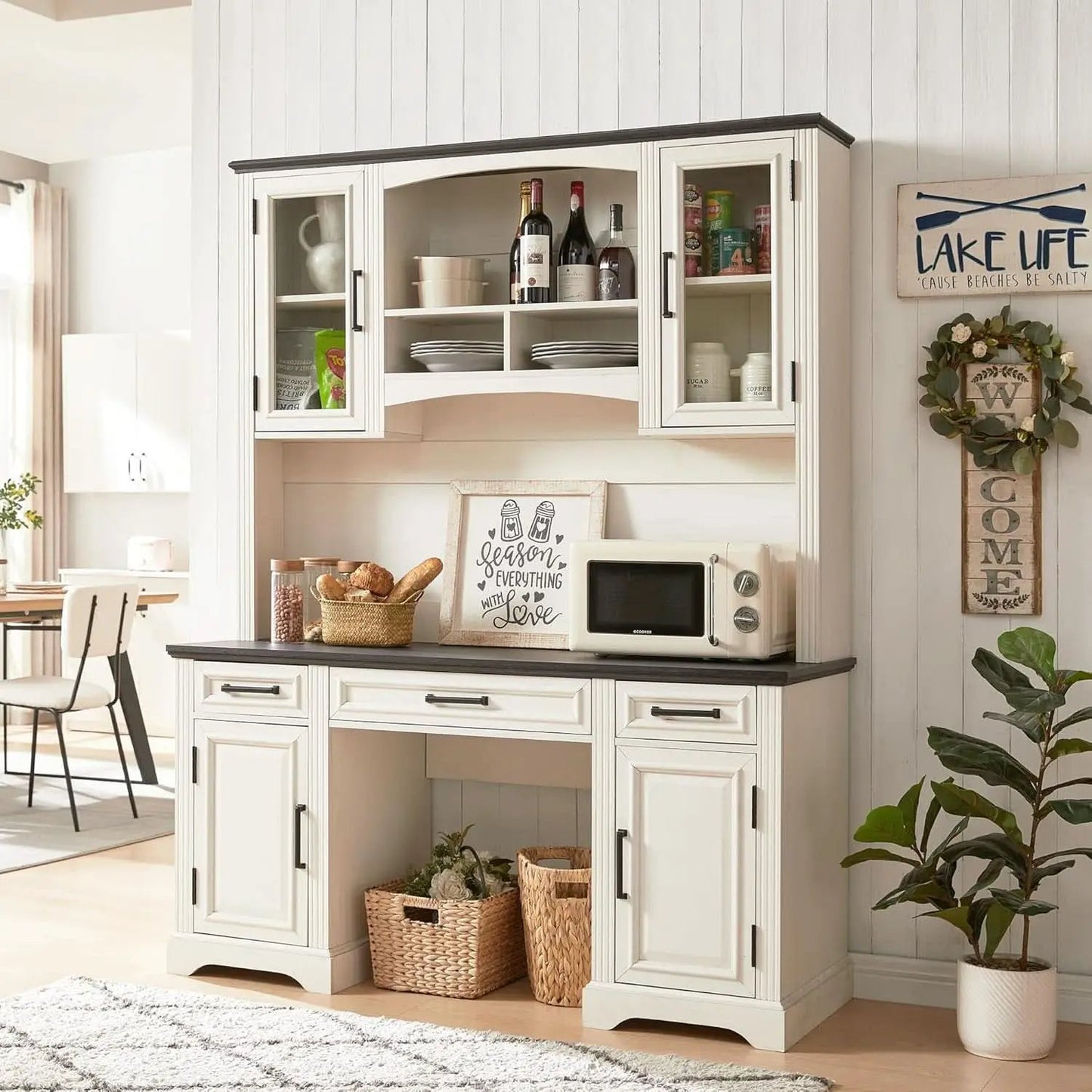 Farmhouse 76 Inch White Industrial Grade Desk Hutch from PriceLows™
